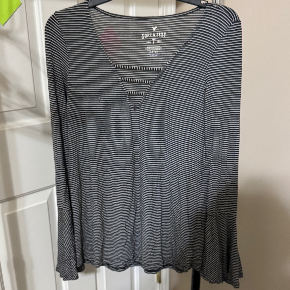 Womens size S Grey American Eagle Striped Top